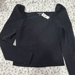 Express Black Fitted Puff Sleeve Blouse
